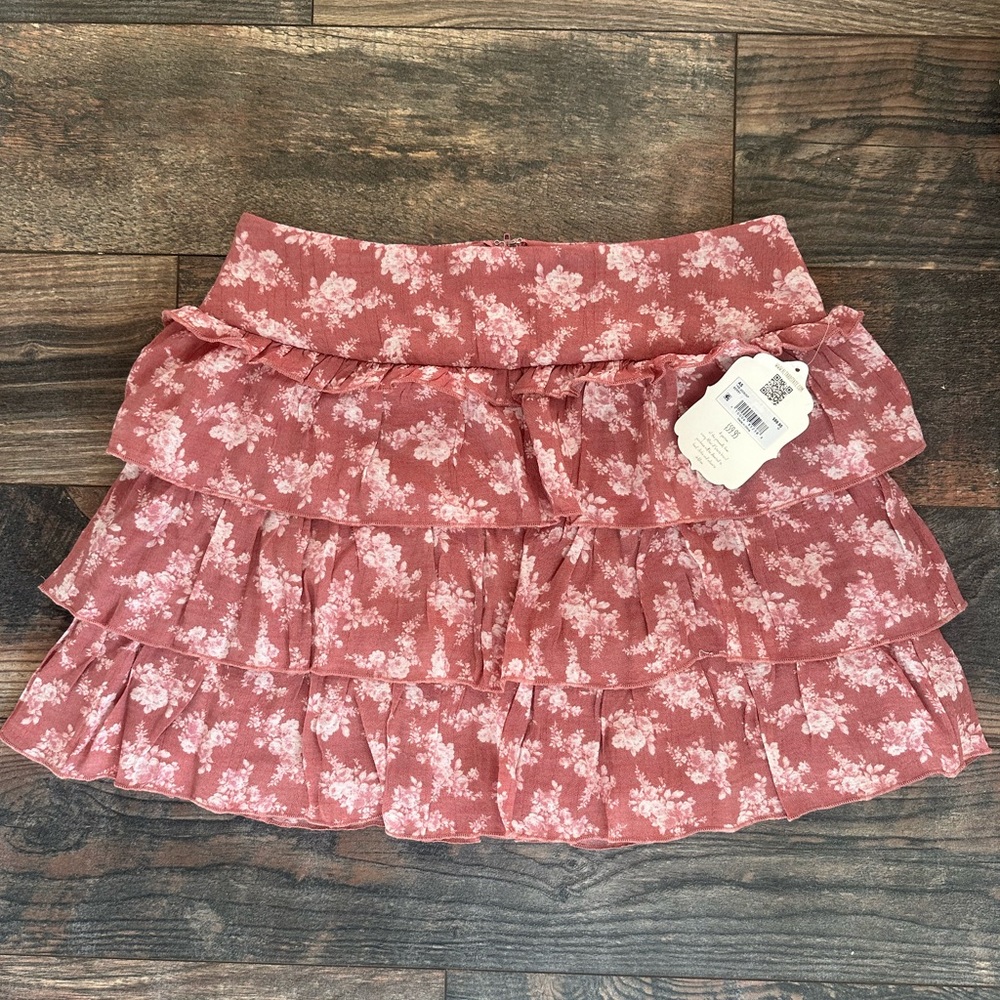 Altar'd State Pink Floral Ruffled Mini Skirt